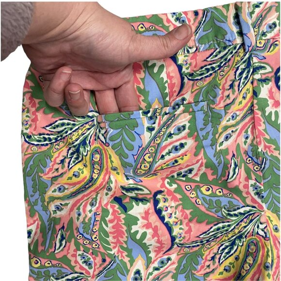 Talbots Womens 12 Petite Perfect Short Chino Botanical Paisley Pockets Stretch - Picture 13 of 15